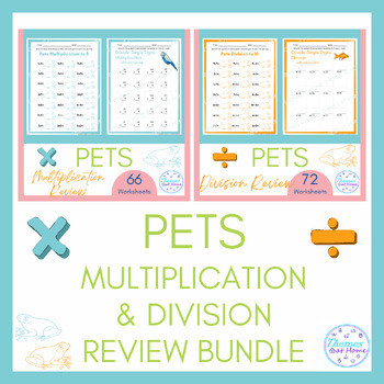 Preview of Pets Multiplication & Division Review Worksheets Bundle