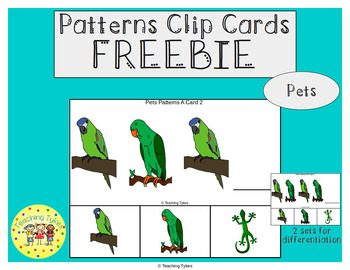 Preview of Pets Patterns Task Clip Cards FREEBIE