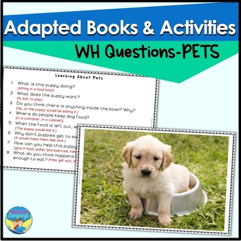 Preview of Pets Preschool Photo Card Activities with WH and Critical Thinking Questions
