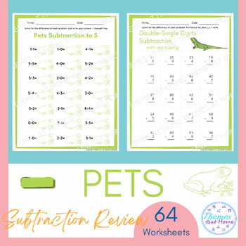Preview of Pets Subtraction Review Worksheets