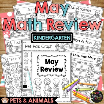 Preview of Pets Themed Math Kindergarten No Prep Review | May Worksheets | Numeracy
