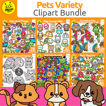 Preview of Pets Variety Clipart Bundle | Animals | Shaped Mazes | Play Dough | Tracing Half
