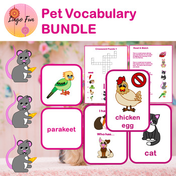 Preview of Pets Vocabulary Bundle with Flash Cards Games and Worksheets