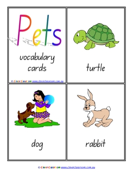 Preview of Pets Vocabulary Flash Cards Word Wall x 31 - 8 pages