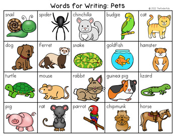 Pets Word List - Writing Center by The Kinder Kids | TPT
