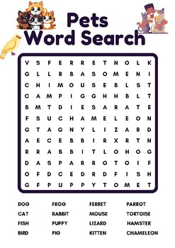 Pets Word Search Puzzle by E-learning by KD | TPT