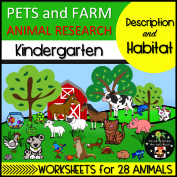 Preview of Kindergarten Pets and Farm Animal Research - Description and Habitat Worksheets