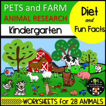 Preview of Kindergarten Pets and Farm Animal Research - Diet and Fun Facts Worksheets