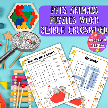 Preview of Pets animals puzzles word search crossword