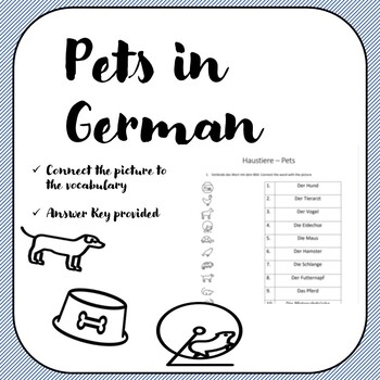 Preview of Pets in German - Haustiere - Vocabulary Exercise -Worksheet