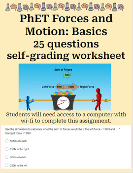 Preview of PhET Forces and Motion: Basics self-grading worksheet