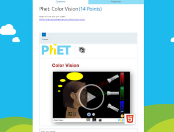 Preview of PhET Virtual Lab Color Vision (light and color)(distance learning webquest form)