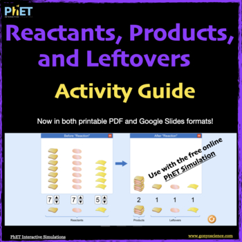 Preview of PhET Reactants, Products, and Leftovers Activity Guide / Distance Learning