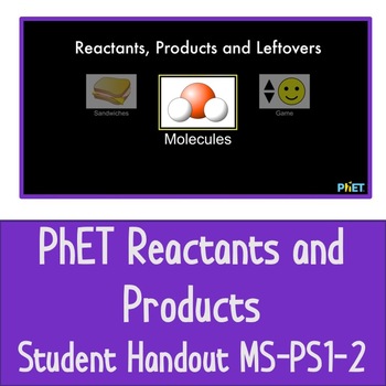 Preview of PhET Reactants and Products Student Handout, NGSS MS-PS1-2 Aligned