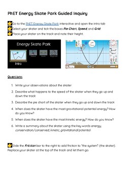 Preview of PhET Simulation Energy Skate Park Guided Inquiry