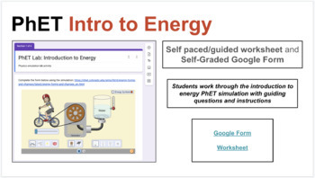 Preview of PhET Simulation: Intro to Energy - Self guided worksheet/google forms