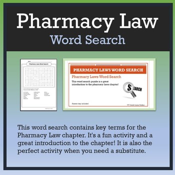 Preview of Pharmacy Laws Word Search [w/Answer Key]