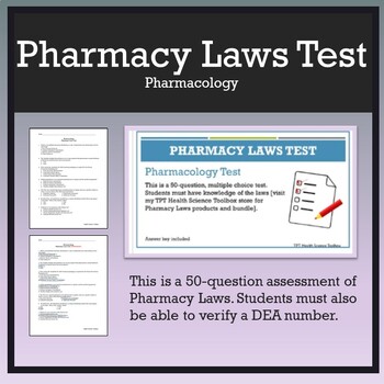 Preview of Pharmacy Laws Test w/Answer Key [50-Question, Multiple Choice Exam, PTCE Prep]