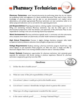 Pharmacy Technician Information & Worksheet by Sunny Side Up Resources