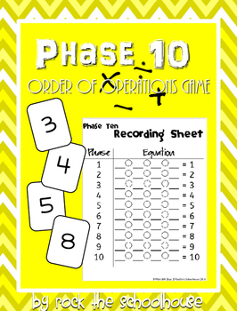 Preview of Phase 10 Order of Operations Game