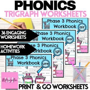 Preview of Phase 3 Trigraph Phonics Worksheets Bundle