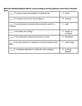 Amplify Science- Phase Change Short Story Unit Review Activity