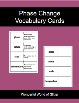 Preview of Phase Change Unit Vocabulary Flashcards Middle School Science