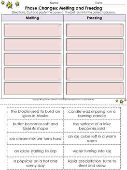 Phase Changes: Melting and Freezing Cut and Paste Activity #2 - Matter