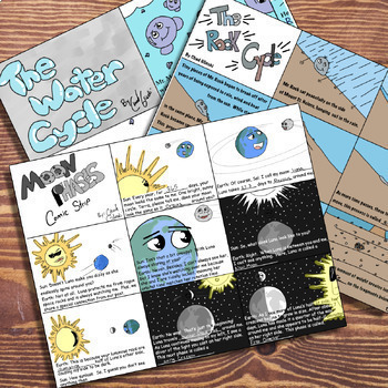 Preview of Moon Phases, Water Cycle & Rock Cycle Comic Strip BUNDLE - Bonus Comic Included