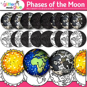 Phases of the Moon Clipart: Earth's Solar System Clip Art | TPT