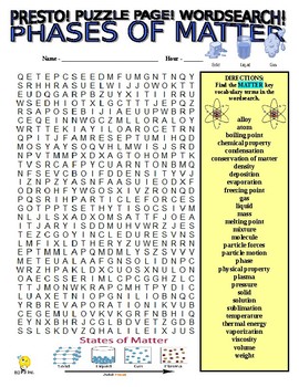 Preview of Phases of Matter Puzzle Page (Wordsearch and Criss-Cross / Science / SUB)
