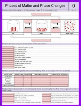 Preview of Phases of Matter and Phase Changes *SELF GRADING* google sheet for eLearning