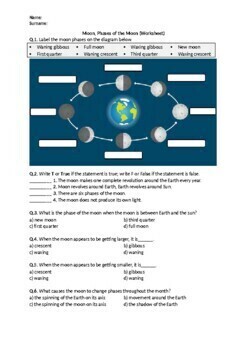 Preview of Moon, Phases of the Moon - Worksheet | Printable and Distance Learning