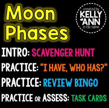 Preview of Phases of the Moon Activities, Moon Phases Notes Worksheets, Game, Task Cards