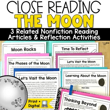 Preview of Phases of the Moon Activity Reading Comprehension Passages Worksheet Paired Text