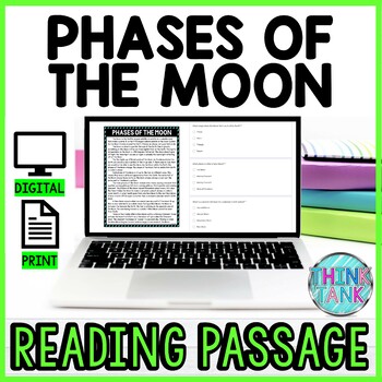 Preview of Phases of the Moon DIGITAL Reading Passage and Questions - Self Grading