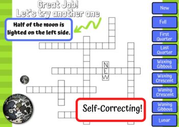 Phases of the Moon Digital Crossword Puzzle using BOOM cards TpT