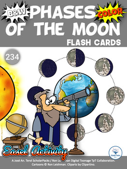 Preview of Phases of the Moon. Flash cards - Worksheets / Color , B&W ver.