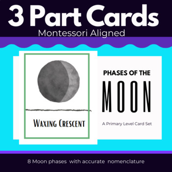 Preview of Phases of the Moon  Montessori 3 Part Cards for Primary Level