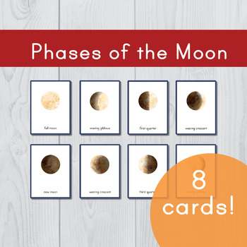 Preview of Phases of the Moon • Montessori Three Part Cards • Flash Cards