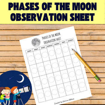 Preview of Phases of the Moon Observation Calendar Sheet Science TEKS 4.8C