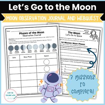 Preview of Phases of the Moon Observation Journal| Explore the Moon WebQuest| 3rd Grade