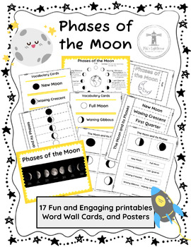 Preview of Phases of the Moon Printables, Posters, Word Wall and Flash Cards