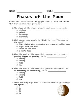 Preview of Phases of the Moon Quiz