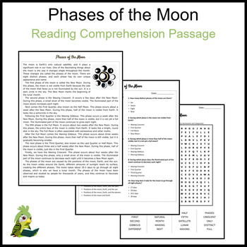 Preview of Phases of the Moon Reading Comprehension and Word Search