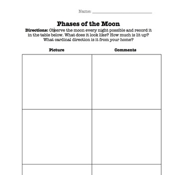 Preview of Phases of the Moon Recording Chart