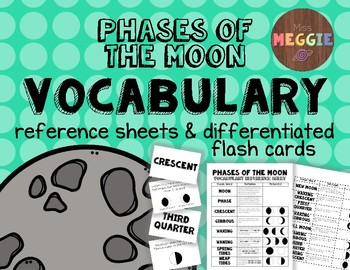 Preview of Phases of the Moon Vocabulary Reference Sheets and Flash Cards