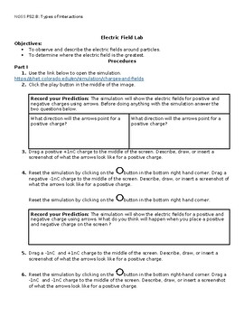 Preview of Phet: Electric Field Lab