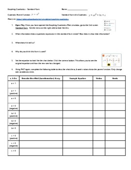 Preview of Phet Quadratics Standard Form