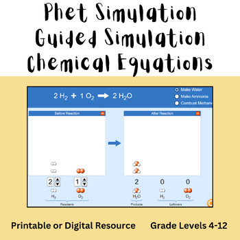 Preview of Phet Simulation Guided Lab - Reactant + Product - Digital or Printable